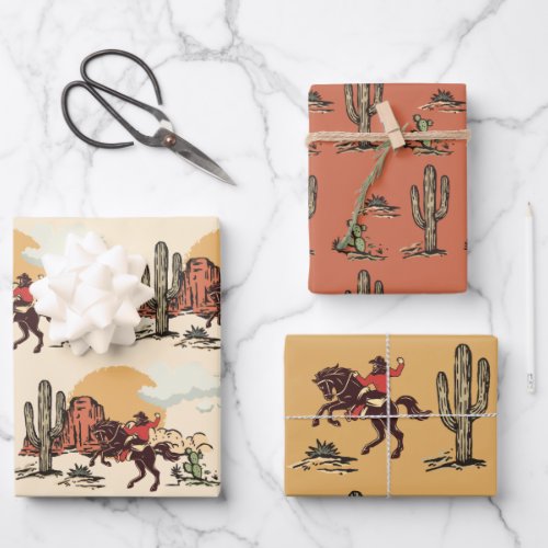 Saddle up First Rodeo Cowboy Retro Woodcut Wrapping Paper Sheets