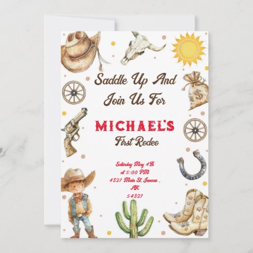 Saddle up First Rodeo Wild West Rodeo Birthday Invitation