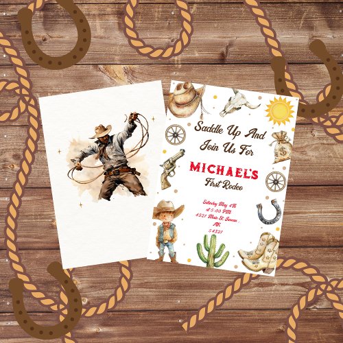 Saddle up First Rodeo Wild West Rodeo Birthday Invitation