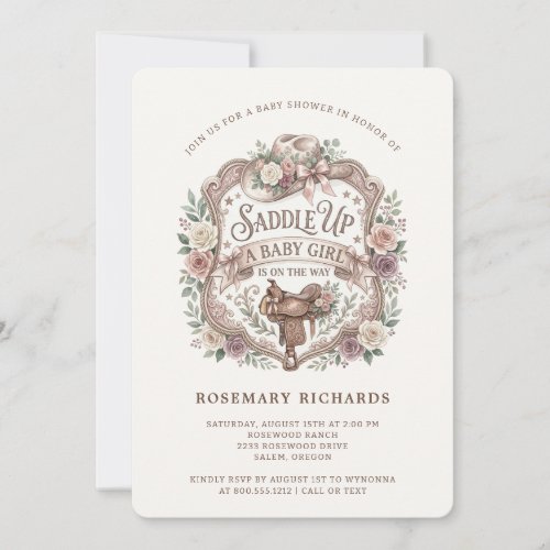 Saddle Up Floral Cowgirl Baby Girl Baby Shower Invitation