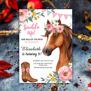 "Saddle Up" Floral Horse & Cowgirl Boots Birthday Invitation