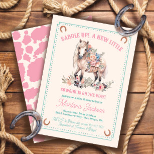 Saddle up Floral Pony cowgirl baby shower Invitation