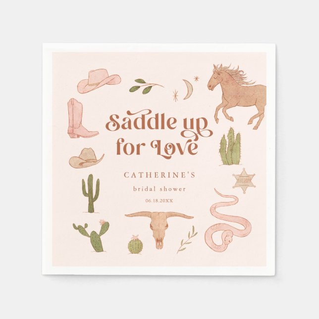 Saddle Up For Love Pink Bridal Shower  Napkins (Front)