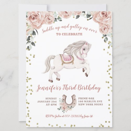 Saddle Up Girl Pink Pony Birthday Invitation