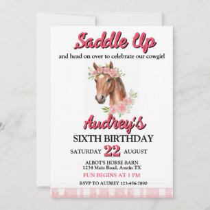 Saddle Up Girls Western Birthday Invitation