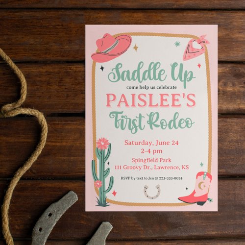 Saddle Up Girly Cowboy First Birthday Invitation