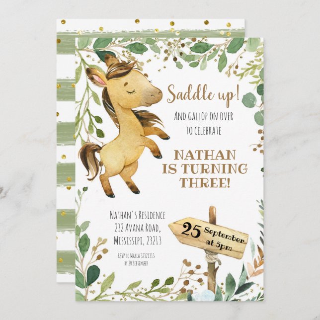 Saddle up Horse Birthday Invitation (Front/Back)