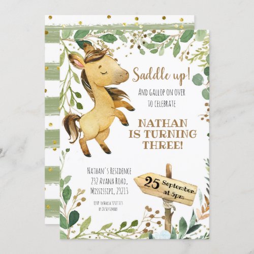 Saddle up Horse Birthday Invitation