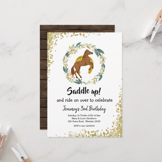 Saddle Up Horse Birthday Party Invitation (Front/Back In Situ)
