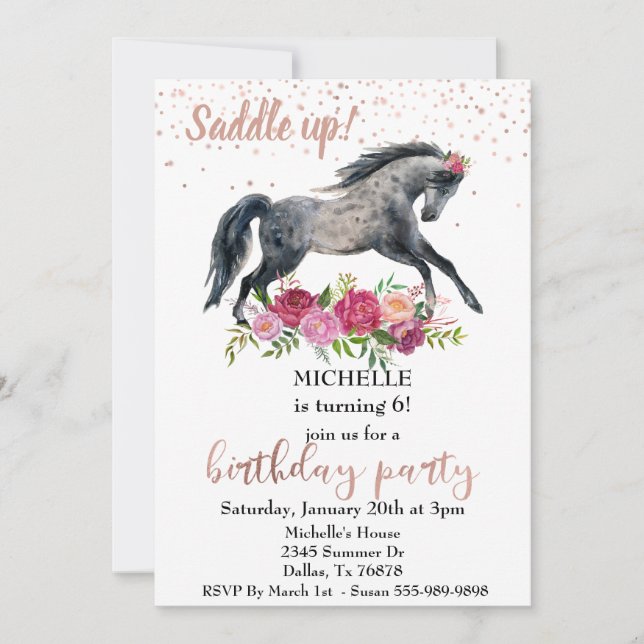Saddle Up Horse Birthday party pink Invitation (Front)