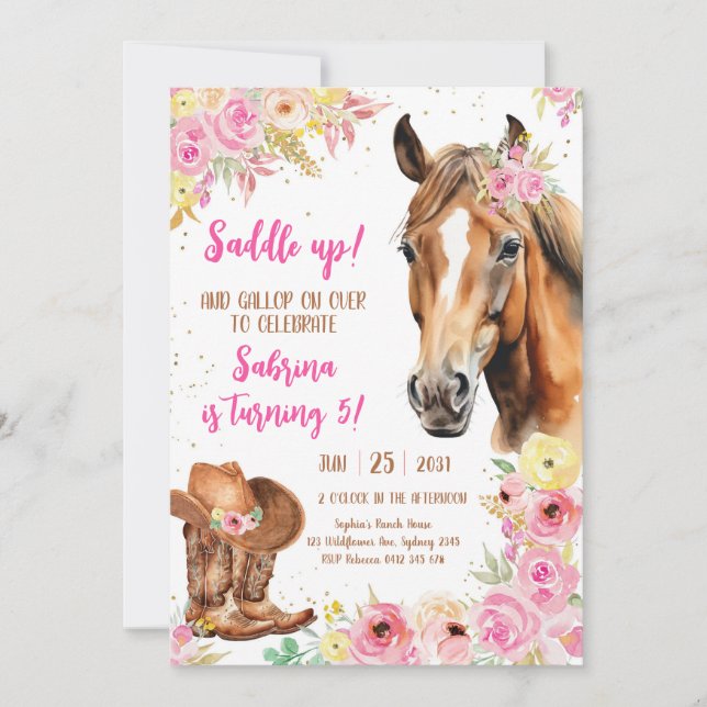 Saddle Up Horse Cowgirl Birthday Invitation (Front)