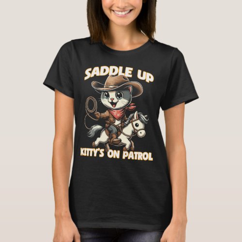 Saddle Up Kittys On Patrol _ Cute Cowboy Cat Desi T_Shirt