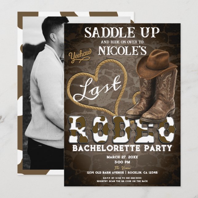 Saddle up Last Rodeo Western Bachelorette Party Invitation (Front/Back)