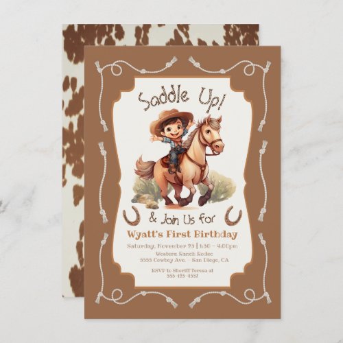 Saddle up little Cowboy horse birthday party Invitation