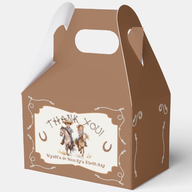 Saddle up little twin Cowboy Cowgirl birthday Favor Boxes (Front)