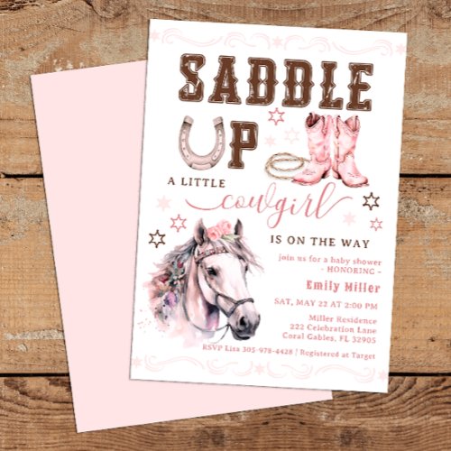 Saddle Up Pink Country Western Baby Shower Invitation