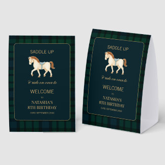Saddle Up Preppy Horse Birthday Welcome Paper Table Tent