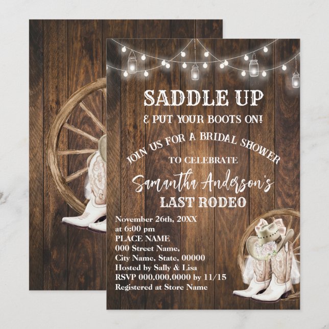 Saddle Up Put Your Boots Cowgirl Bridal Shower Invitation (Front/Back)