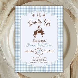 Saddle Up Rodeo Cowboy Blue Hand Drawn Birthday Invitation