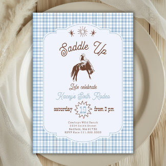 Saddle Up Rodeo Cowboy Blue Hand Drawn Birthday Invitation