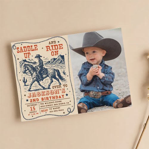 Saddle Up Rodeo Western Cowboy Birthday Photo Invitation