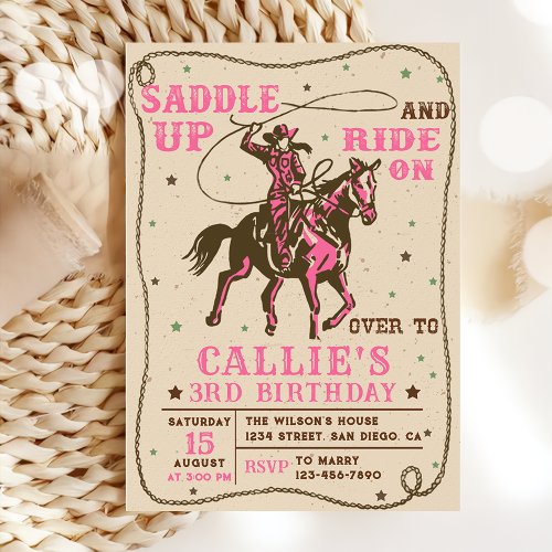 Saddle Up Rodeo Western Cowgirl Birthday Party Invitation