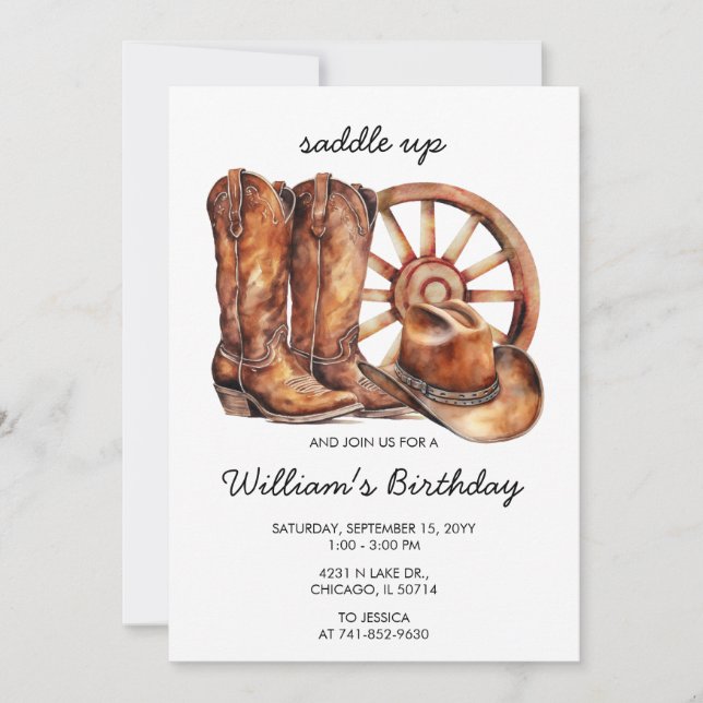 Saddle Up Rustic Western Birthday Party Invitation (Front)