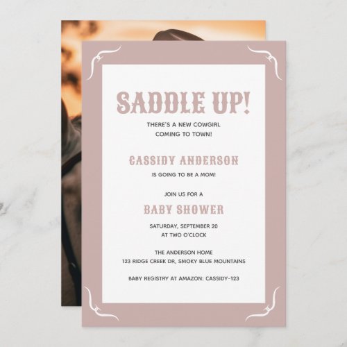Saddle Up Soft Pink Cowgirl Western Baby Shower Invitation