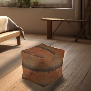 Saddle Up Tan Faux Leather Pouf