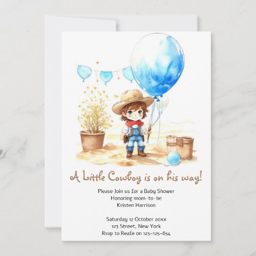 Saddle Up Watercolor Western Cowboy Baby Shower Invitation