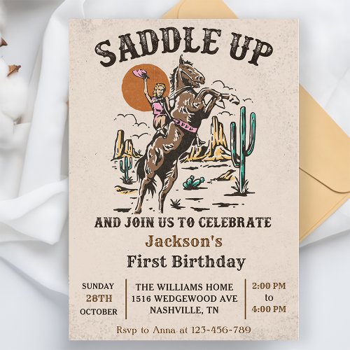 Saddle Up Western 1st Birthday Party Invitation
