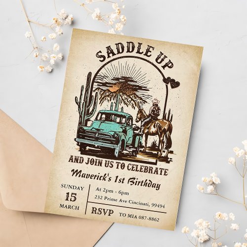 Saddle Up Western 1st Birthday Party Invitation