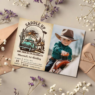 Saddle Up Western 1st Birthday Party Photo Invitation