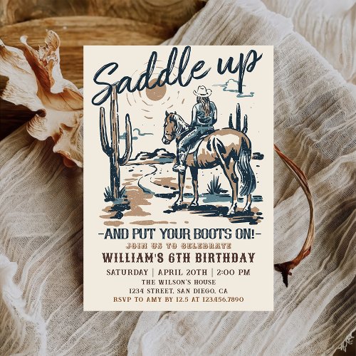 Saddle Up Western Cowboy Birthday Party Invitation