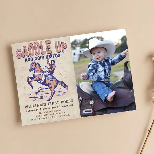 Saddle Up Western Cowboy Rodeo Birthday Photo Invitation