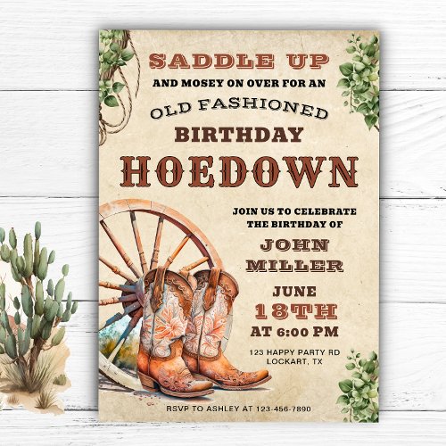 Saddle Up Western Hoedown Birthday Party Cowboy Invitation