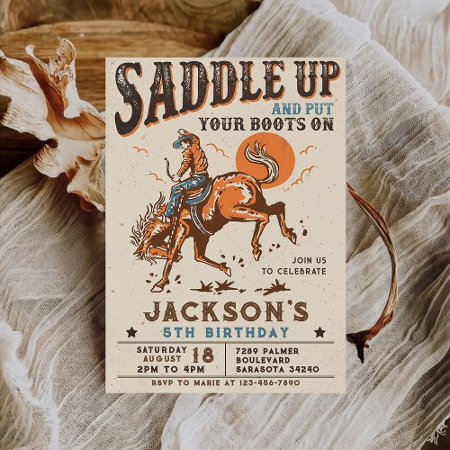 Saddle Up Western Rodeo Cowboy Birthday Invitation