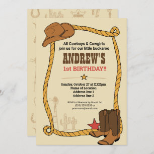 Saddle Up! Western Rodeo Cowboy Birthday Party Invitation