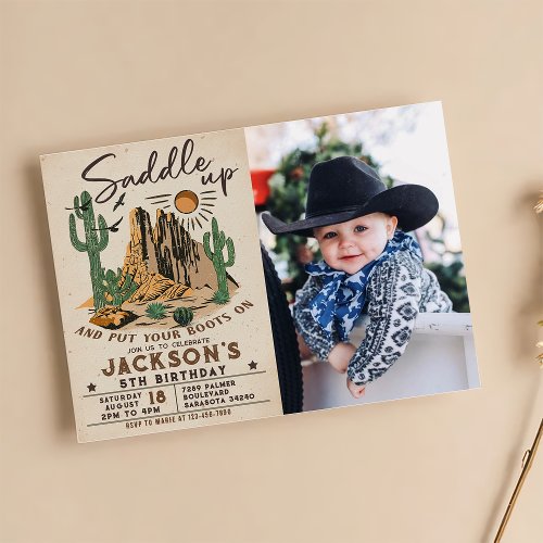 Saddle Up Western Rodeo Cowboy Birthday Photo Invitation