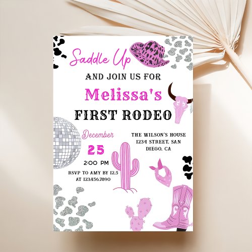 Saddle Up Wild West Rodeo Disco Cowgirl Birthday Invitation