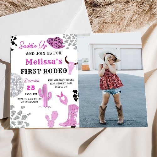 Saddle Up Wild West Rodeo Disco Cowgirl Birthday Invitation