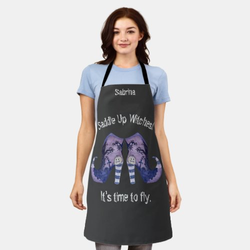 Saddle Up Witches Halloween Illustrated Boots  Apron