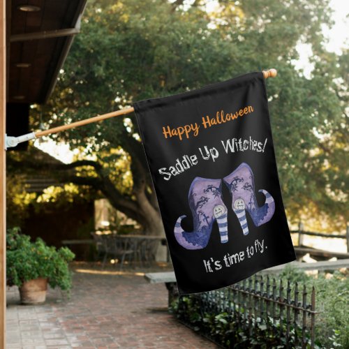 Saddle Up Witches Halloween Illustrated Boots  House Flag