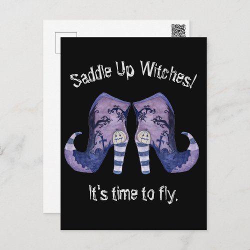 Saddle Up Witches Halloween Illustrated Boots  Postcard