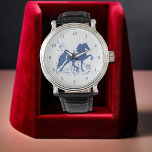 Saddlebred Five Gait Elegant Blue Horse Design Watch<br><div class="desc">The 'Saddlebred Five Gait Elegant Blue Horse Design' watch is a stunning tribute to the grace and beauty of the American Saddlebred. With its delicate blue tones and floral accents, this watch captures the elegance of the five-gaited horse, making it a perfect accessory for any horse lover. The silhouette illustration...</div>