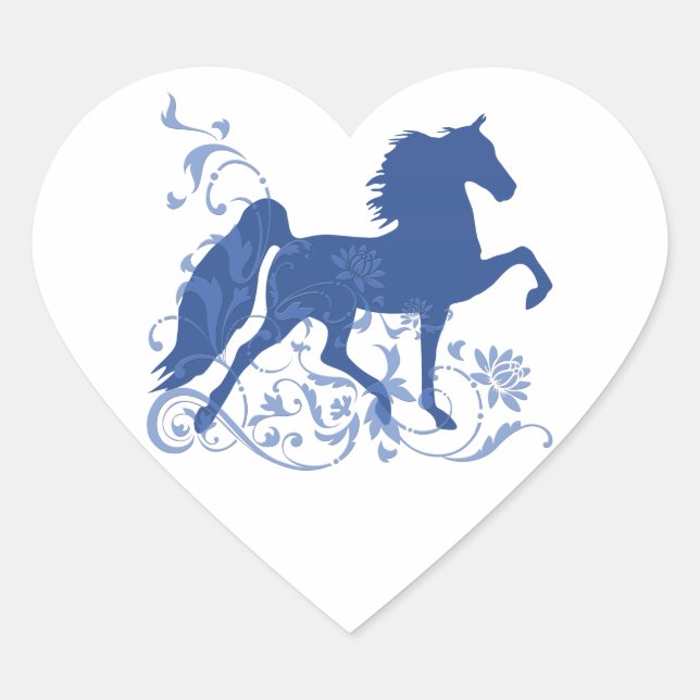 Saddlebred Five Gait Floral Blue Heart Sticker (Front)