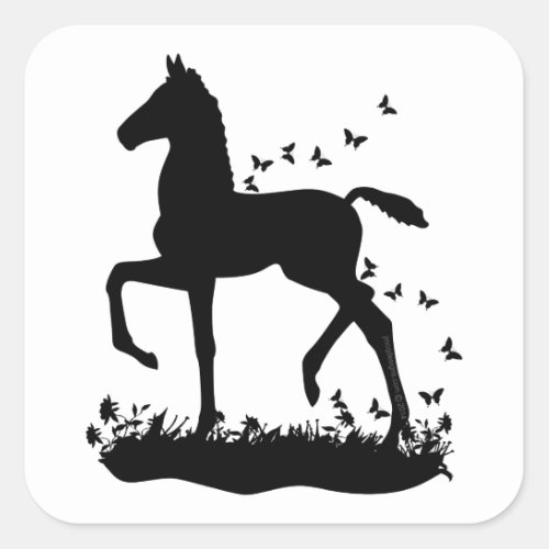 Saddlebred Foal Silhouette Butterflies Square Sticker