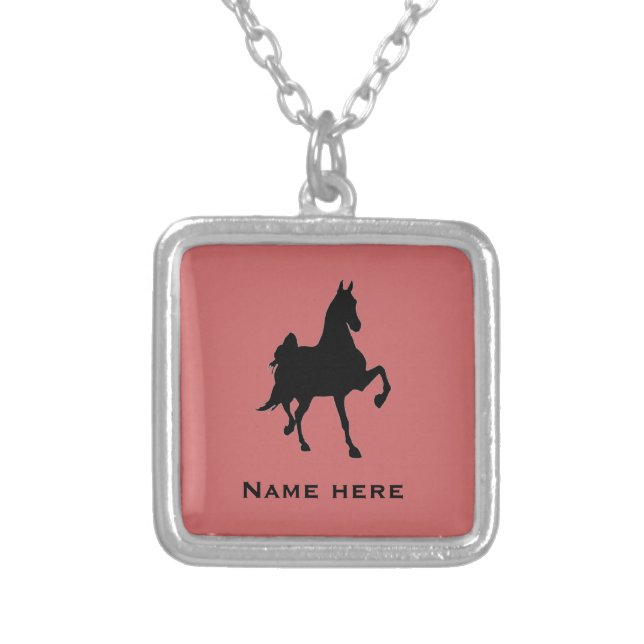 Saddlebred Horse Silhouette Silver Plated Necklace (Front)