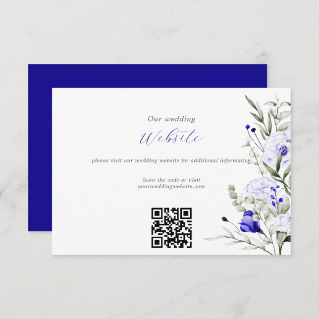 Sade Of Royal Blue Ivory  Wedding Website QR Code Enclosure Card (Front/Back)