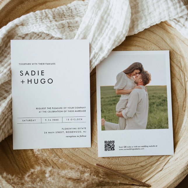 SADIE Minimal Wedding Invite with Photo & QR Code (Creator Uploaded)